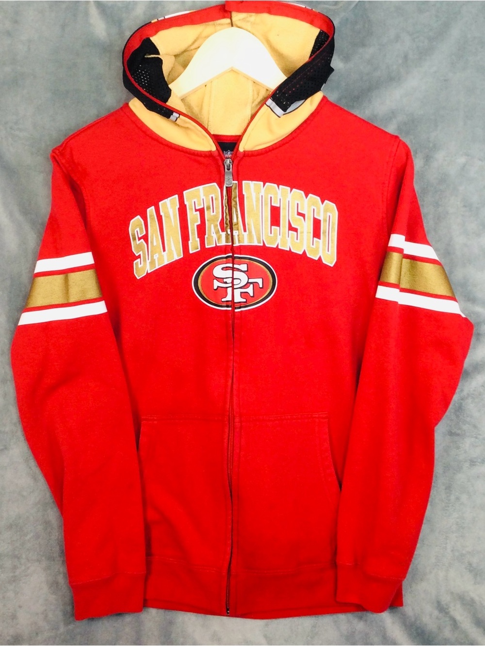 NFL San Francisco Red Full-Zip Hooded Jacket with Gold & White Accents